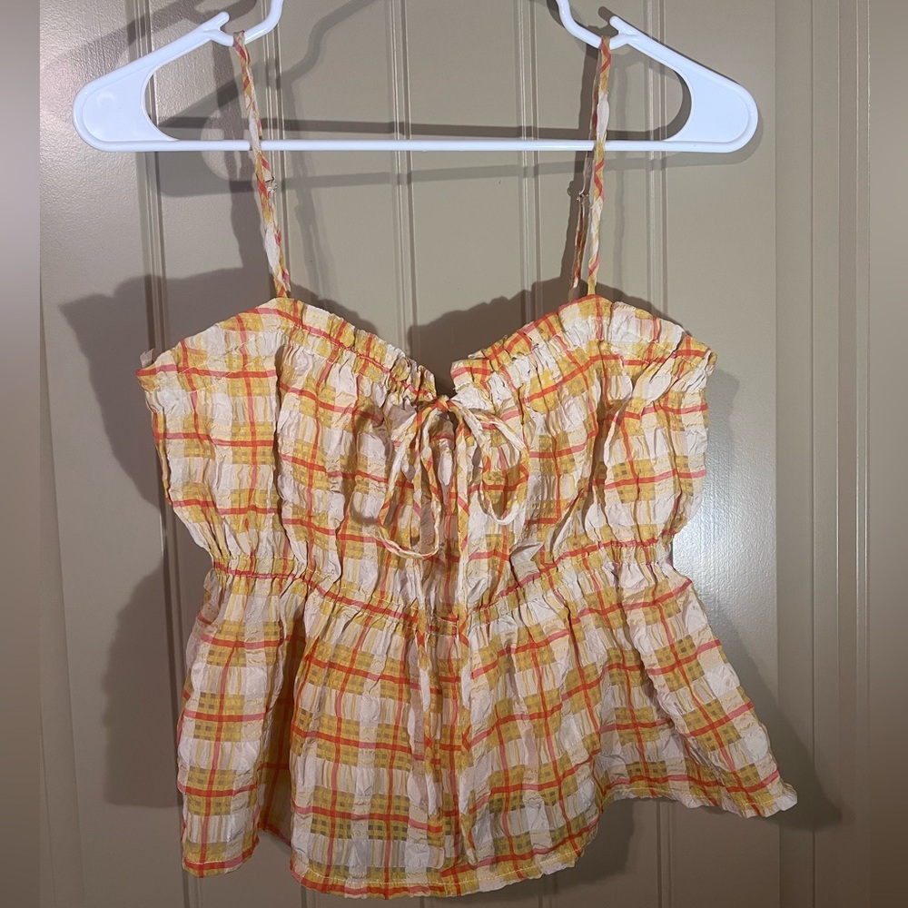 Emory Park Plaid Smocked Camisole - Orange and Cream